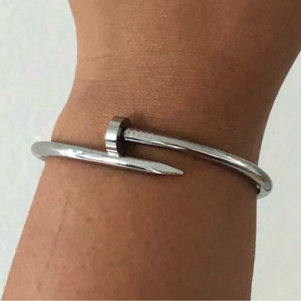 NEW Nail Cuff Bangle Bracelet in Silver - Picture 9 of 9
